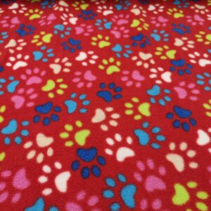 Multi Paw Prints Fleece (Red)