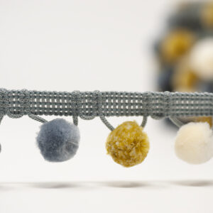 Grey, Gold and Off White Pom Pom Trim