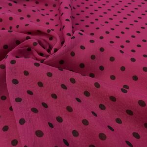 P10/W - Cerise with Black Polka Dots Chiffon