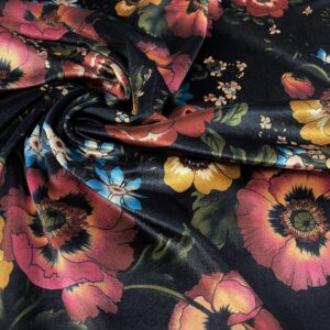 J50/W - Vibrant flowers on black Stretch Velour