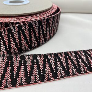 Web29/FF - Black and Pink Chevron Striped Webbing (38mm Wide)