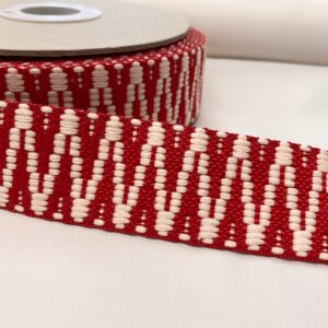 Web03/FF - Red and White Chevron Striped Webbing (38mm Wide)