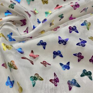 Multi-coloured metallic butterfly flurry Organza