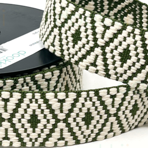 Web17/FF - Moss Green and Natural Tapestry Style Webbing (38mm Wide)
