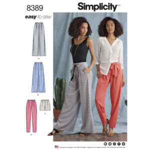 Simplicity 8389 Misses' Trousers with Length and Width Variations and Tie Belt