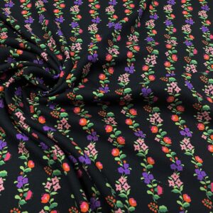 V28/AA - Fabric Godmother Roberta Floral Stripe ECOVERO™ Crepe Black