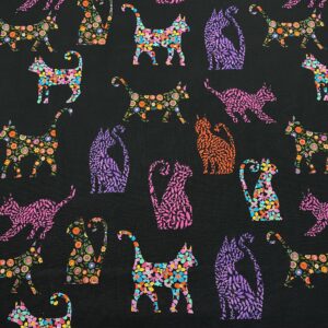 Ani29/AA - Folktown Patterned Cats Black - 1.95m Piece