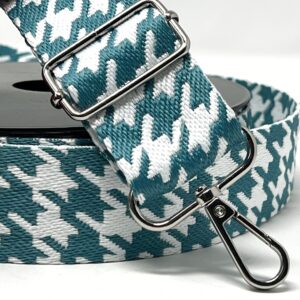 Web30/FF - White Turquoise Houndstooth Webbing (38mm Wide)