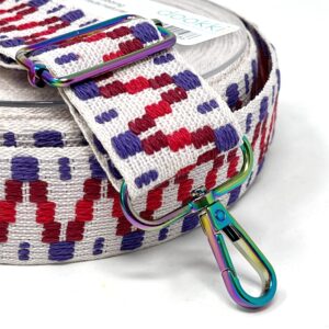 Web33/FF - Purple, Red and Natural Striped Chevron Webbing (40mm wide)