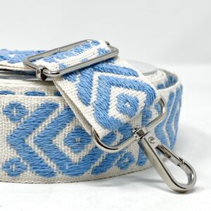 Web37/FF - Ecru and Azzurro Geometric Webbing (40mm wide)