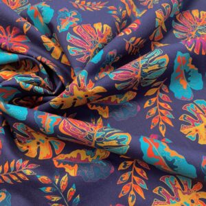 C04/EE - Rose & Hubble Tropical Leaves Navy Cotton Poplin