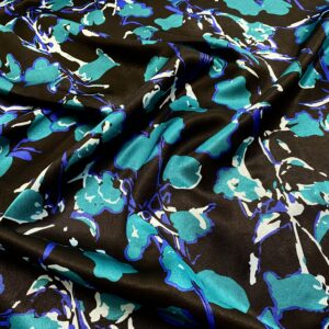 V27/EE - Moonlit Flowers Petrol Blue Viscose Satin