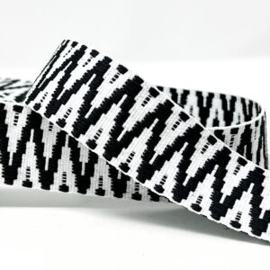 Web26/FF - Black and White Chevron Striped Webbing (38mm wide)
