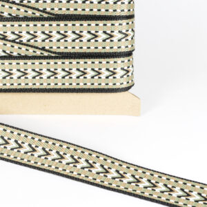 Web09/FF - Pistachio, Black and White Arrow Weave Webbing (38mm wide)