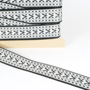 Web02/FF - Black, Grey and White Arrow Weave Webbing (38mm wide)