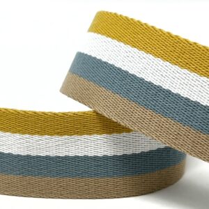 Web38/FF Mustard, Grey, Beige & White Striped Webbing (38mm wide)
