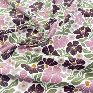 C39/FF - Sage & Blush Floral Cotton Babycord (21 Wale) - 90cm Piece