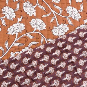 C48/FF - Terracotta Floral Garden Reversible Quilted Cotton