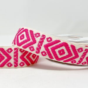 Web42/FF - Ecru/Fuchsia Geometric Webbing (40mm wide)