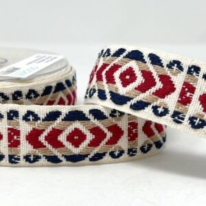 Web43/FF - Ecru/Navy/Natural/Bordeaux Geometric Webbing (40mm wide)
